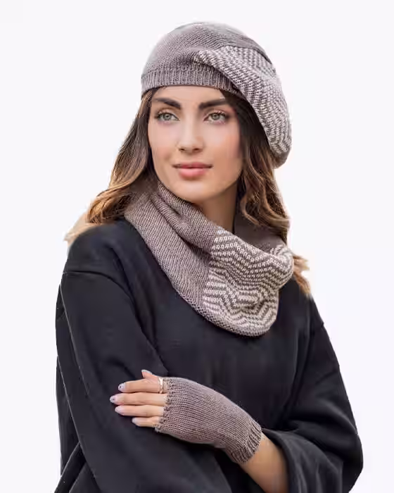 ست سه تکه کلاه و شال گردن و دستکش طرح زیگزالی Endless